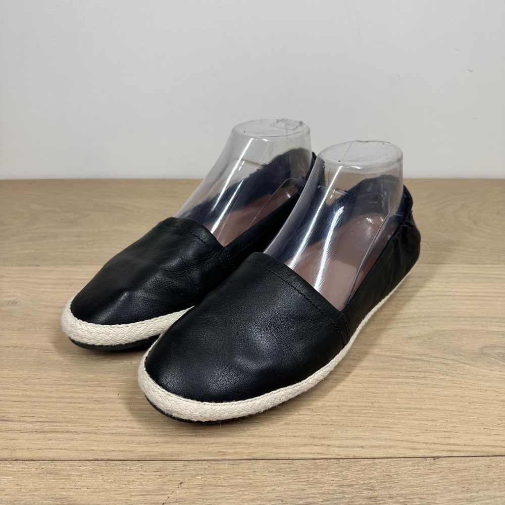 FitFlop Espadrille Flats Women 7.5 Black Leather Slip On Dynamicush Comfort